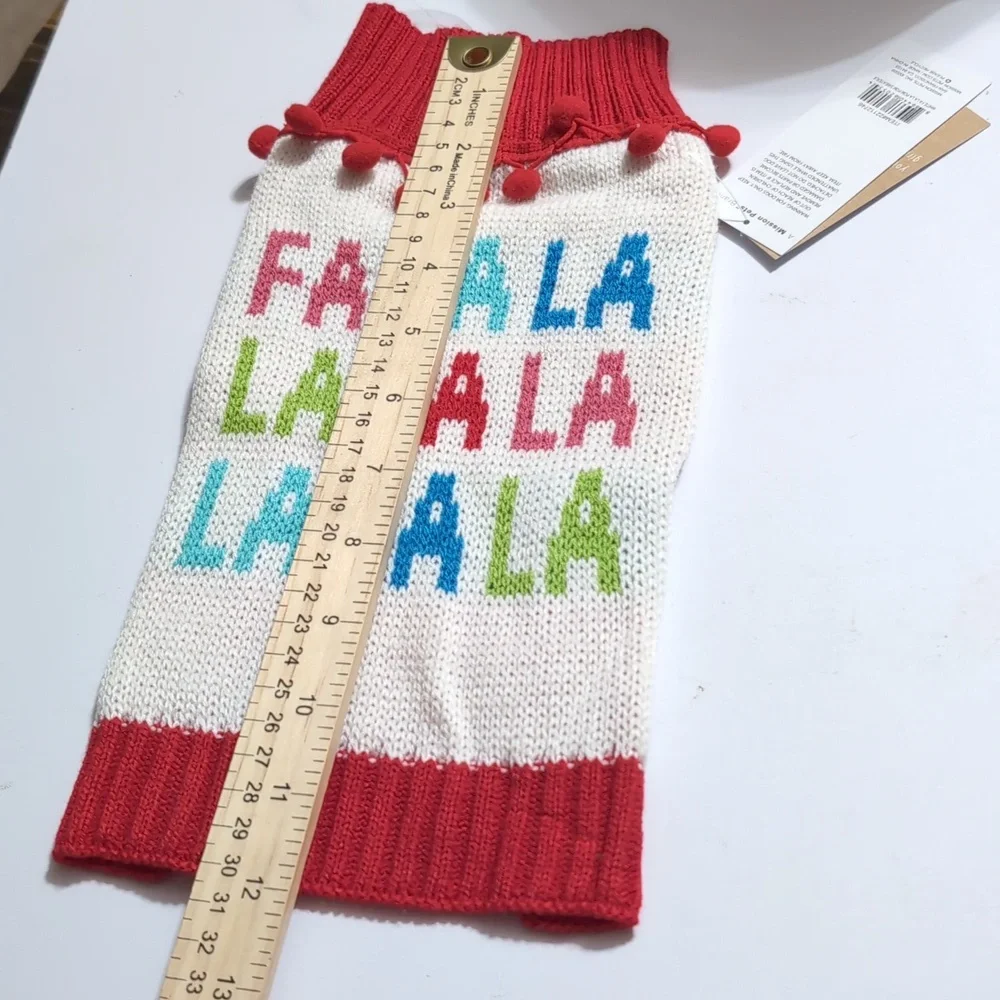 Christmas Holiday dog sweater Fa La La red Pom Pom neck New XS/S